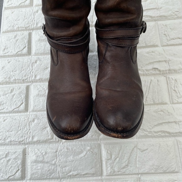 Frye Jane Strappy Tall Boots Leather Brown Sz 7.5 - Picture 6 of 10